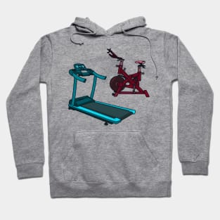 Treadmill & spinning bike cartoon illustration Hoodie